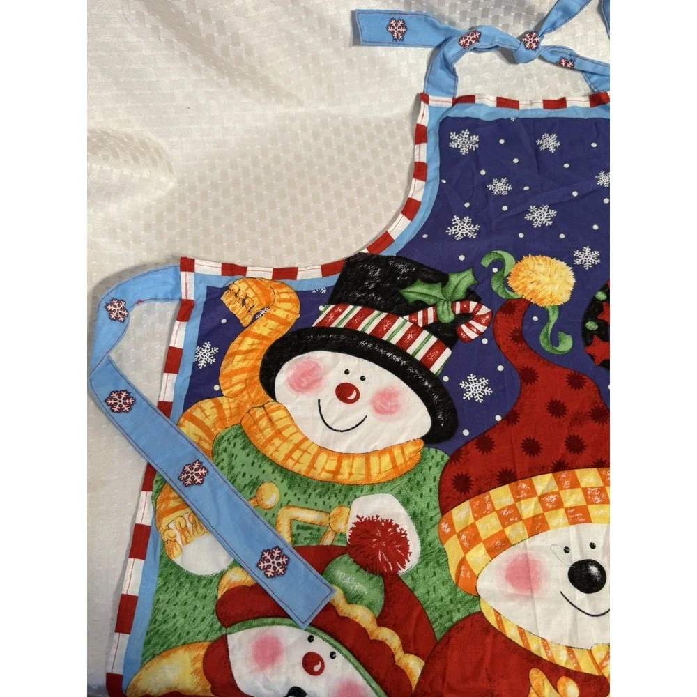 Frostie and Friends Red Blue Green Holiday Cotton Apron Adjustable Ties